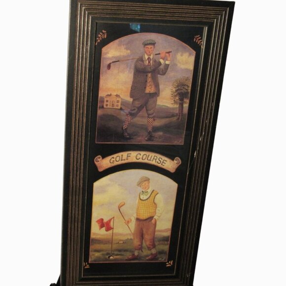 GOLF COURSE Two Golfers Lithograph Print By Mid Framed Vintage 23" Tall - Picture 7 of 10